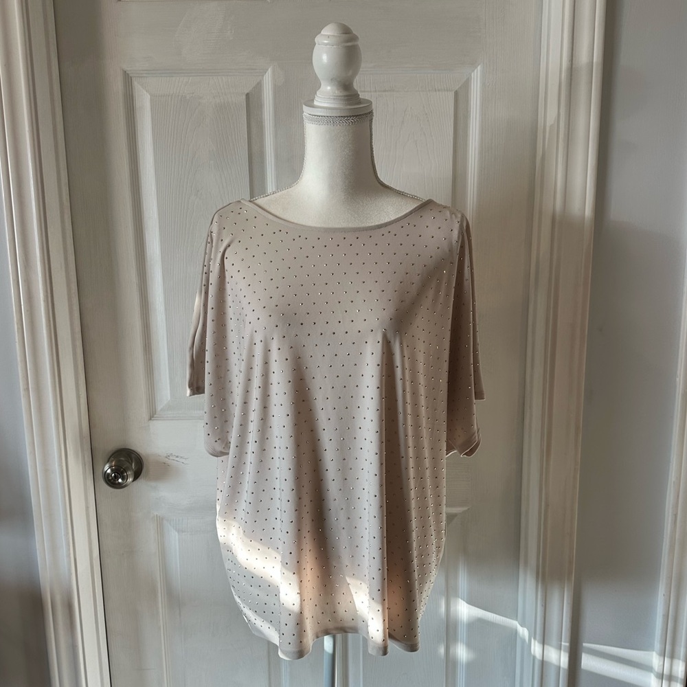 Elegant Beige Gold Polka Dot Women's Top XL Jennifer Lopez brand EUC
